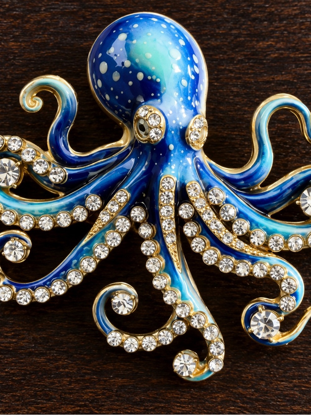 Blue Octopus Rhinestone Brooch – Enamel Nautical Sea Life Pin